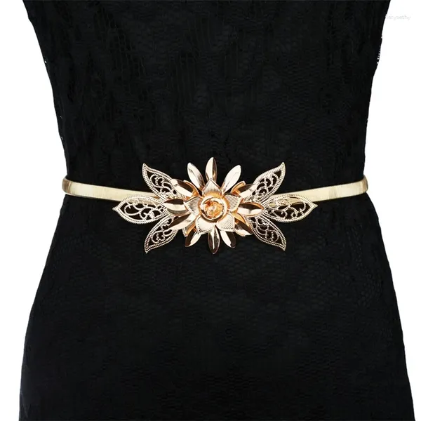 Gürtel Blume Metall Schnalle Gürtel Für Frauen Damen Elastische Taille Kette Weibliche Gold Dünne Ceinture Femme Pasek Damski Cinta