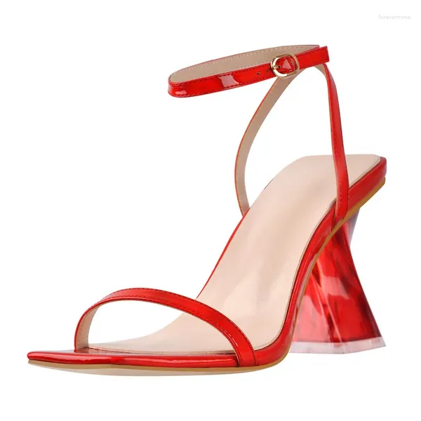 Sapatos de vestido Plus Size 35-46 Mulheres Ankle Strap 10cm Sandálias PU 2024 Verão Vermelho Salto Alto Sandália Sexy Uma Palavra Fivela Senhoras Festa