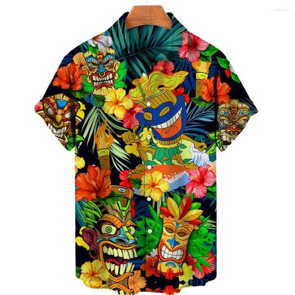 Erkek sıradan gömlekler 2024 gömlek sokak kıyafeti plajı moda kısa kollu AB kafatası 3d hawaiian artı yaz casua