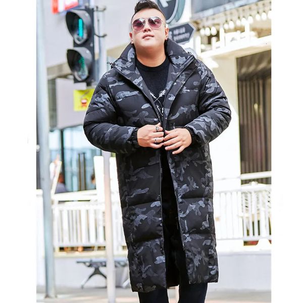 Мужское камуфляжное пальто на утином пуху, холодостойкая удлиненная 10XL 170 кг размера плюс 9XL 8XL 7XL 6XL теплая зимняя куртка длиной до колена 231229