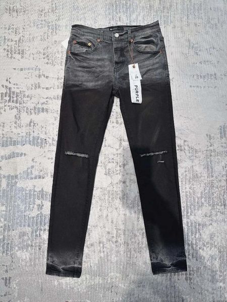 Herrenjeans Designermarke Lila Distressed Slim Fit Streetwear Washed Destroyed Make Old Hole Ripped Denim Lange Hosen