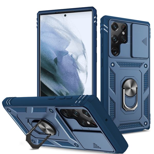 Capa de telefone magnética de armadura 3 em 1 para Samsung Galaxy S24 S23 S22 Plus Ultra FE A23 A34 A25 A52 A51 A53 A33 5G A03S A14 A25 Google Pixel 8 Pro Slide Camera Kickstand Cover Case