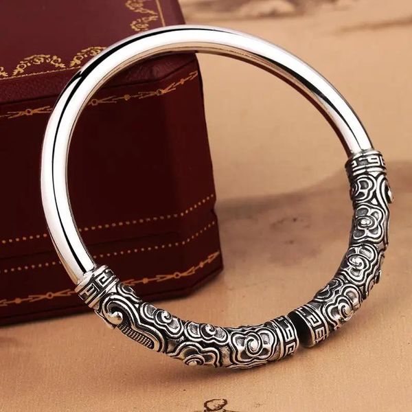 Armreif, bezauberndes goldenes Knüppel-Armband, männliches Sterling-Retro-Mund-Affen-großes Salbei-Xiangyun-Silberarmband