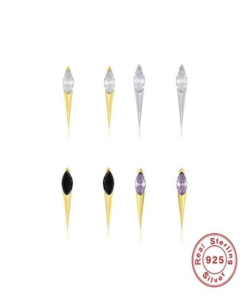 Stud GS 925 Sterling Silver Gold Orecchini con zircone singolo Punk Rock Personalità Spike Rivet Sharp Cono Taper Mem Women9286530