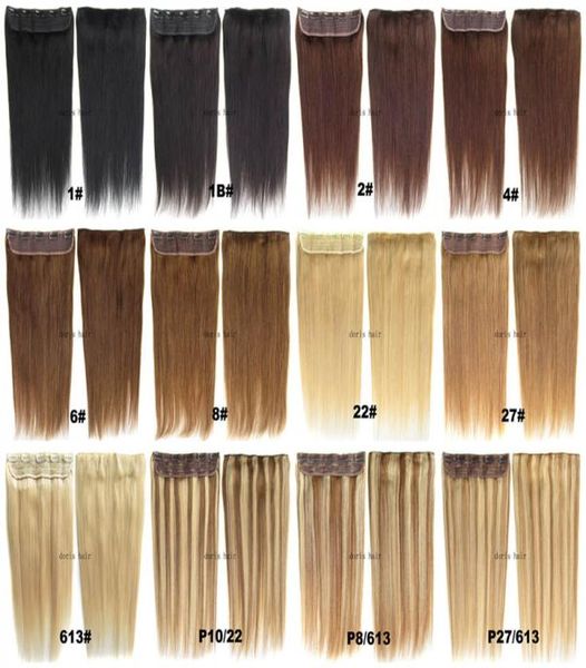 DHL Indian Remy Clip in Human Hair Extensions, прямые 105 г с кружевом для полной головы, блондин, черный, коричневый цвет7677462