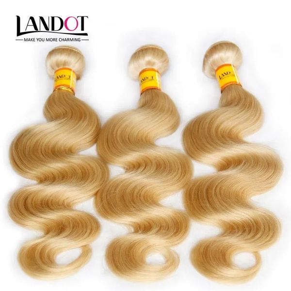 Wefts Bleach Cor Loira 613 Extensões de Cabelo Virgem Malaio Onda Do Corpo Do Cabelo Tramas Malaio Cabelo Humano Tecer Pacotes Emaranhado Livre Pode B