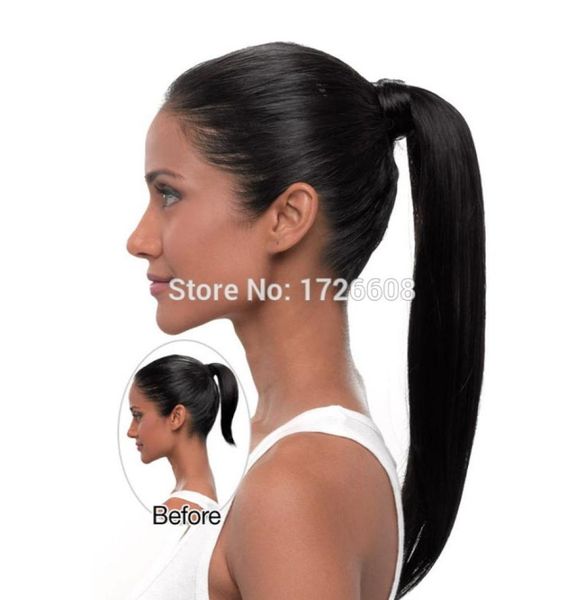 Clipe de rabo de cavalo longo em rabo de cavalo extensão de cabelo para mulheres negras envoltório em pedaço de cabelo estilo reto 100 qualidade superior 7839496