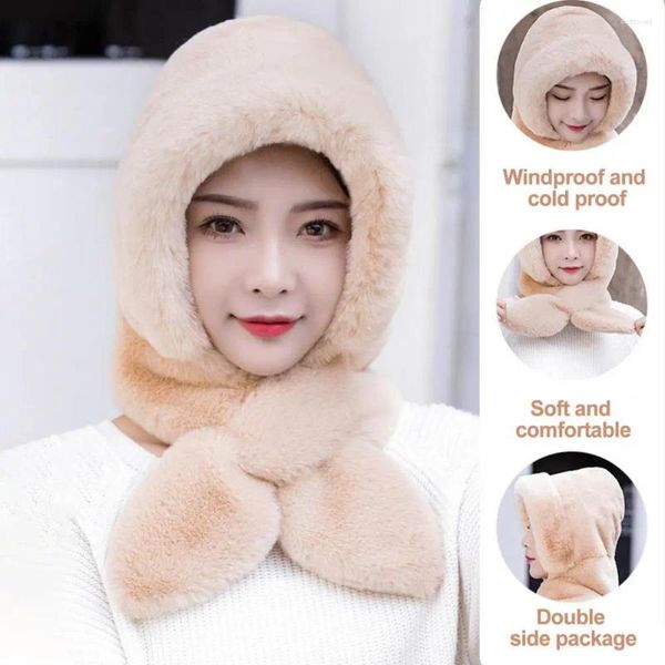 Berretti Cappello lavorato a maglia da donna Cravatte incrociate Copricapo invernale Sciarpa di peluche antivento da donna con morbidi paraorecchie in pelliccia per il calore