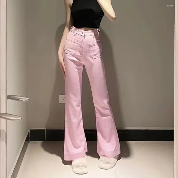 Женские джинсы клеш расклешенные джинсовые брюки женские розовые с карманами расклешенные с высокой талией S для женщин брюки каваи яркий размер X большой