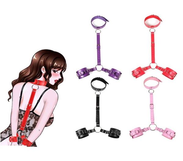 Massaggio Rovescio legato BDSM Bondage Restraint con colletto e manette Schiavo Fetish Bondage Gear Giocattoli erotici per coppie Adult5185206