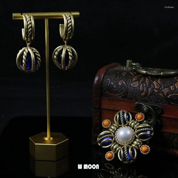 Комплект ожерелья и сережек в придворном стиле, винтажная брошь в старом цвете, контрастная цветная глазурь, женская дизайнерская брендовая классическая роскошная брошь