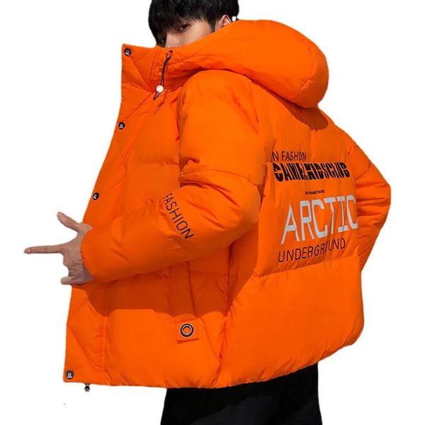 Jaqueta de inverno masculina carta impressa parkas zíper gola de pé quente grosso inflável jaqueta masculina casual parka jaqueta 240102