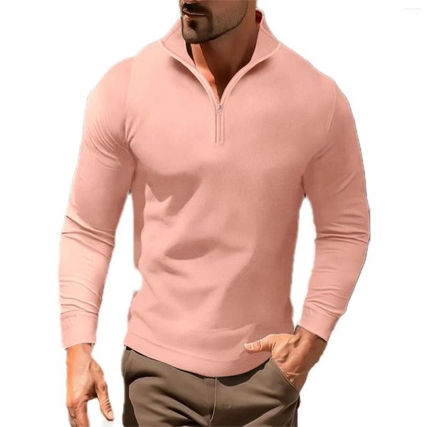 Herren Polos Frühling Herbst Hemd Langarm Stehkragen Halbreißverschluss Pullover Sweatshirt Einfarbig Slim Fit Business Polo