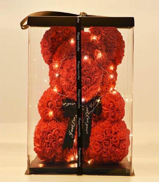 Romântico Valentine039s Day Flower Plush 40cm Rose Teddy Bear Presente de Aniversário Presente de Natal Casamento Multicolorido Artificial Fl1953273
