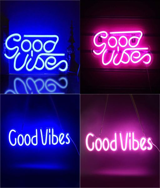 Good Vibes Insegna al neon Luce USB Alimentata Blu Rosa Insegne a LED Lampada da notte per camera da letto Birra Bar Pub el Party Ristorante Ricreativo8690204