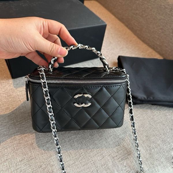 Outono e inverno preto prata pequena caixa bolsa para mulheres nova bolsa de corrente lingge bolsa de ombro único bolsa de trabalho de saída portátil