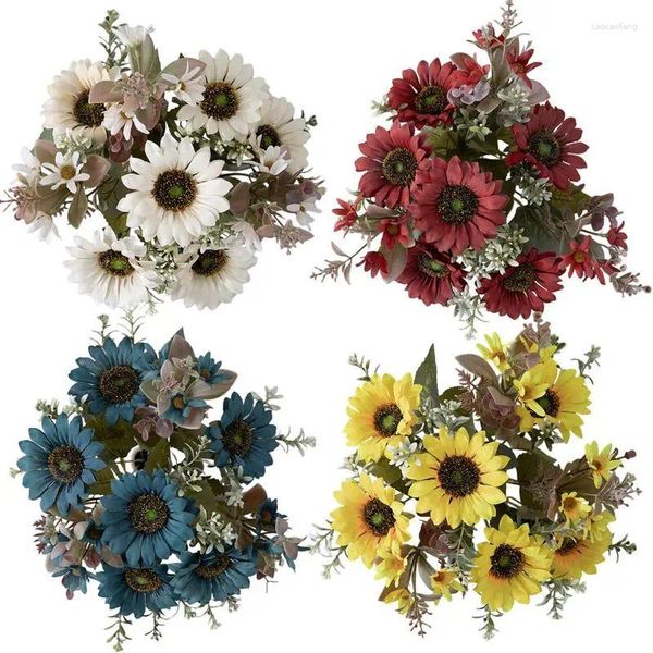 Fiori decorativi 6 teste bouquet di girasole artificiale per bouquet da sposa fai da te centrotavola composizioni arti fatte a mano girasoli finti