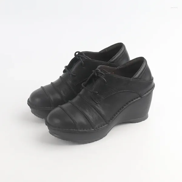Модельные туфли, первый слой серии Niu Pi Sen, повседневные, для небольшой толпы, удобные и не утомляющие, на высоком наклонном каблуке для женщин