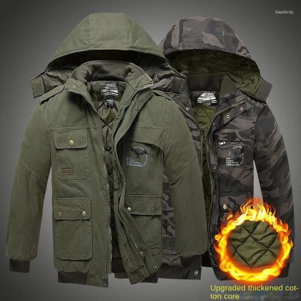 Jaquetas masculinas jaqueta de inverno ao ar livre para homens espessado militar verde com algodão velo exército outerwear calor térmico windbreak workwear casaco