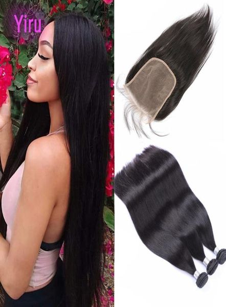 Pacotes de cabelo virgem malaio com fechamento de renda 6x6 com cabelo de bebê extensões de cabelo humano reto com fechamento três médio p9448203