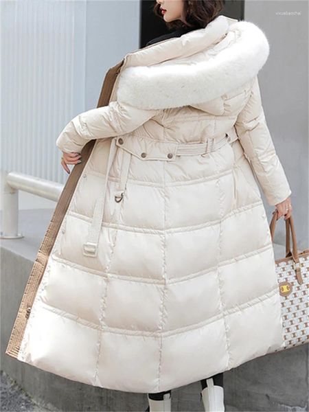 Trench da donna Parka in cotone per donna Autunno Inverno 2024 Moda giacche a maniche lunghe Collo in pelliccia sottile con cappuccio Cerniera verso il basso