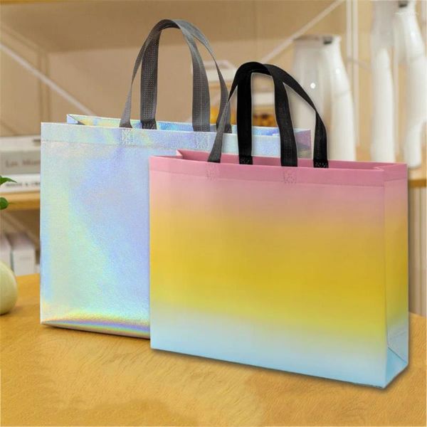 Sacos de compras Dobrável Laser Saco Reutilizável Eco Tote Roupas de Negócios Tecido Impermeável Não-tecido Bolsa de Armazenamento de Viagem