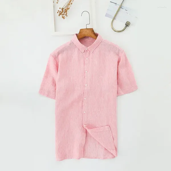 Camicie casual da uomo Camicia di lino estiva Uomo Rosa Ragazzi Taglie forti Xxxl Manica corta Abbottonatura Top Colletto sociale Abbigliamento da festa