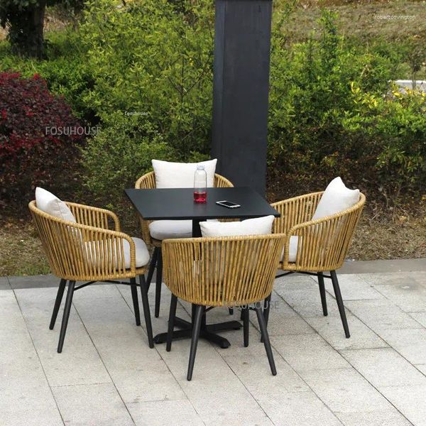 Mobili da campeggio Moderno Semplice Esterno Creativo Balcone Sedia in rattan Set da tre pezzi Cortile El Garden Leisure