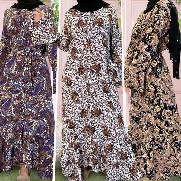 Abbigliamento etnico Donna Musulmana Abito lungo Abito ampio Stampa casual Maxi Vestito estivo 2024 Primavera Donna Imprime Marbre Abiti turchi