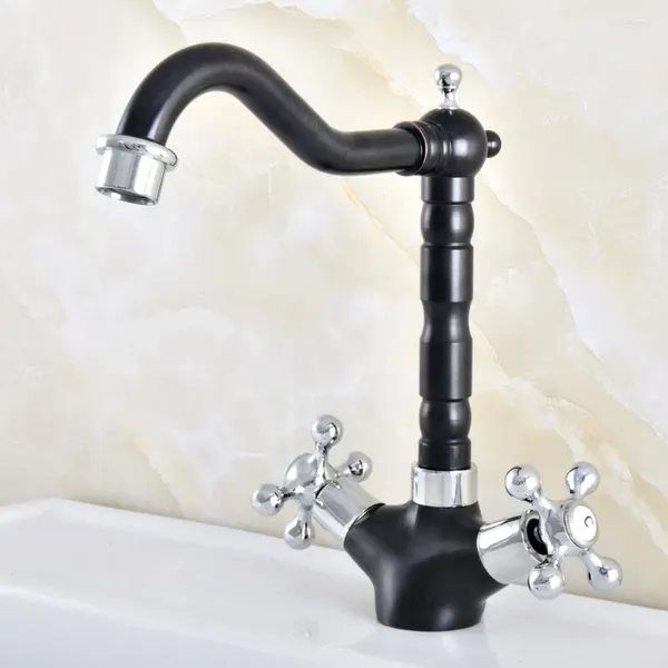 Badezimmer Waschbecken Wasserhähne Becken Schwarz Chrom Messing Wasserhahn 360 Grad Schwenkauslauf Doppelkreuzgriff Bad Mischbatterien Nnf484