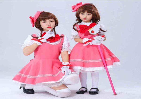 Novo anime meninas rosa cartão captor sakura kinomoto sakura vestido de princesa cosplay venha lolita vestido para crianças festa bonito vestido l2207152852745