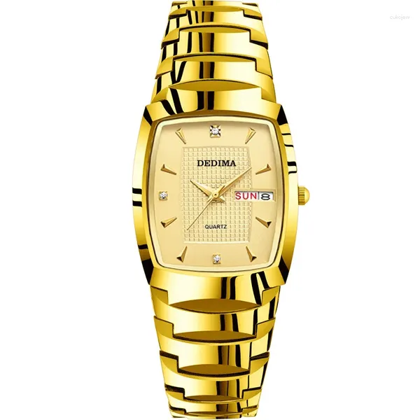 Orologi da polso alla moda da uomo in oro pieno, coppie da donna, doppia data, cinturino in acciaio impermeabile con diamanti, modelli di vendita