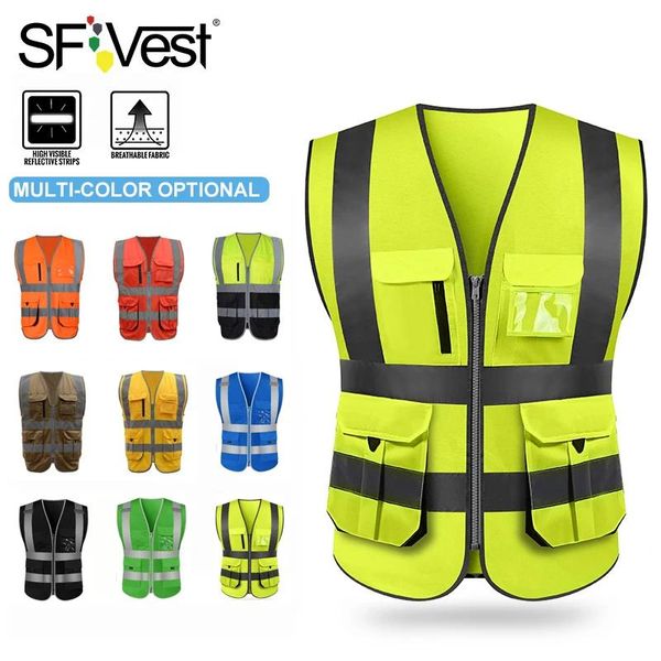 Giacche Sfvest ad alta visibilità Riflettente Sicurezza Sicurezza Abbigliamento lavoro riflettente Multi tasche Work Abbigliamento Sicurezza Sicurezza Uomini