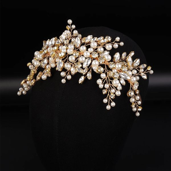 Oro argento strass perla fascia da sposa corona donne accessori per capelli da sposa fatti a mano lusso festa sposa gioielli copricapo 240102