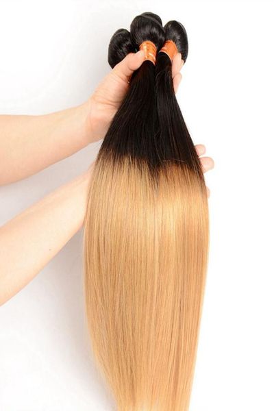 Tutku Ombre 1B27 Düz insan saç örgüsü renkli iki ton Brezilya Malezya Peru Saç Demetleri Ombre Sarışın Remy Saç 37520102