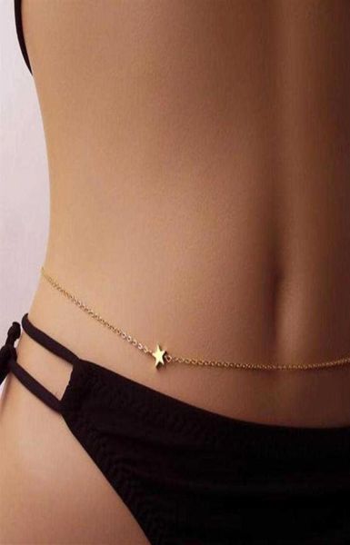 Sommer Sexy Gold Star Körper Taille Bauchkette Einfacher Strandschmuck Für Frauen Boho Bikini Körperschmuck Bijoux27353684455