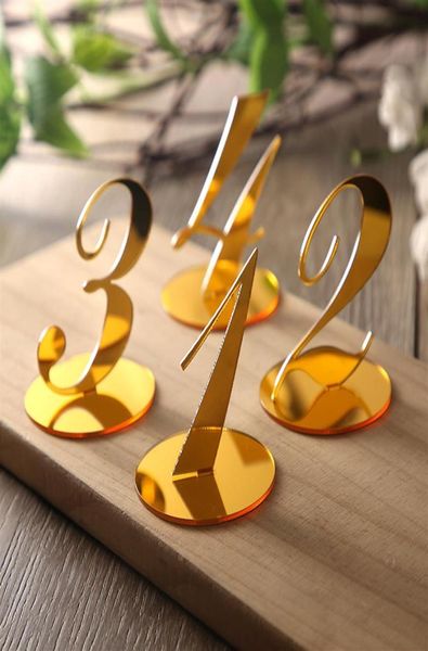 10 peças números de mesa de casamento decoração para peças centrais de casamento espelho dourado sinais acrílicos decoração de número de recepção em pé 2009247t8475908