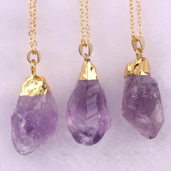 Halsketten Anhänger Alle natürlichen Amethysten gelbe lila Quarz Kristall Halskette Schmuck Making Edelstein -Stein -Pendel für Frauen