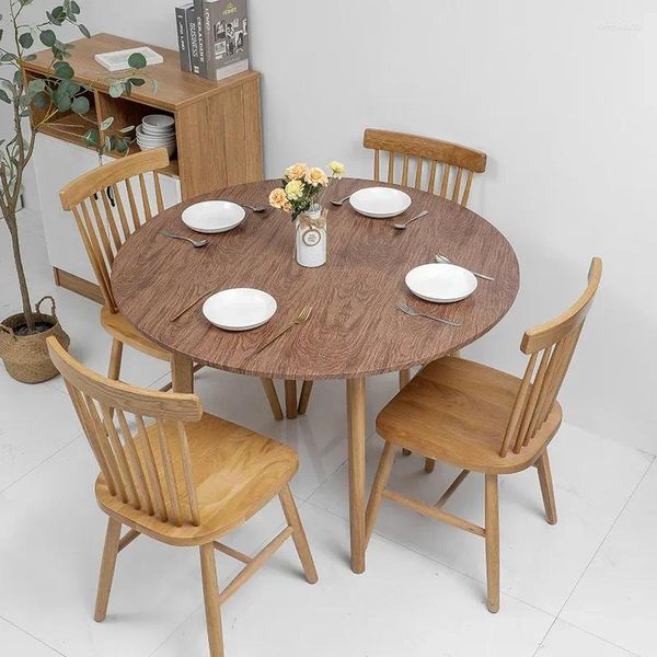 Toalha de mesa redonda elástica, toalha de mesa de grão de madeira, à prova d'água para ambientes internos e externos, ajuste de 100-143cm