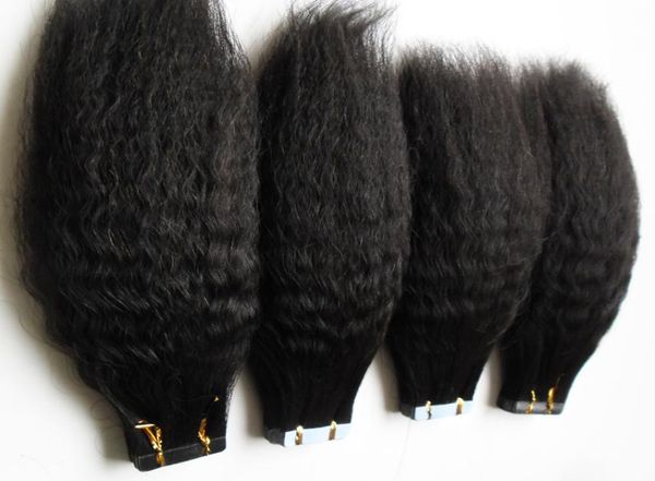 Grosso yaki fita de cabelo humano em remy extensões de cabelo humano invisível duplo desenhado pele trama cabelo crespo em linha reta 16quot 20quot 26155526