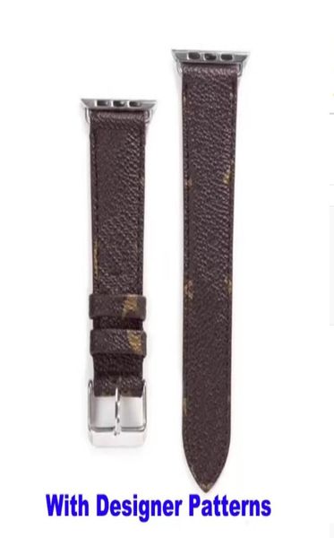 Designer pulseiras de relógio inteligente para pulseira de relógio Série 1 2 3 4 5 6 38mm 40mm 42mm 44mm PU couro SmartWatches Strap Substituição com adaptador conector acessórios2635918