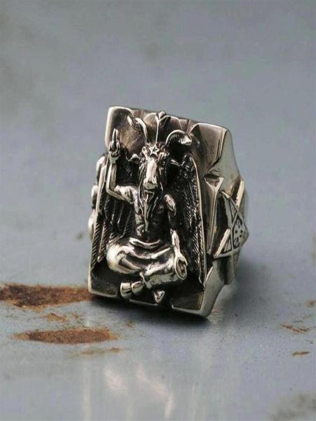 Cluster-Ringe MEM Frauen Gothic Baphomet Ring 316L Edelstahl von Satan Pentagramm Siegel Illuminati Biker Schmuck Geschenke214t2135147