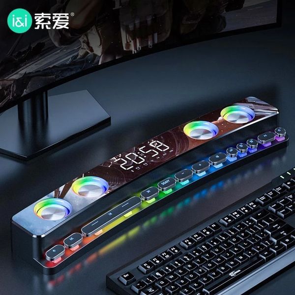 SOAIY SH39 RGB Altoparlanti da gioco Orologio da casa Sound Bar Subwoofer stereo Bluetooth senza fili USB AUX TF FM Boombox per computer 3600mAh 240102