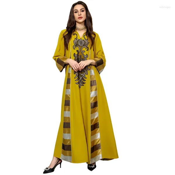 Roupas étnicas Médio Oriente Mulheres Tridimensional Lantejoula Bordado Listrado Muçulmano Árabe Dubai Vestido Elegante Vestidos de Festa de Noite Abaya