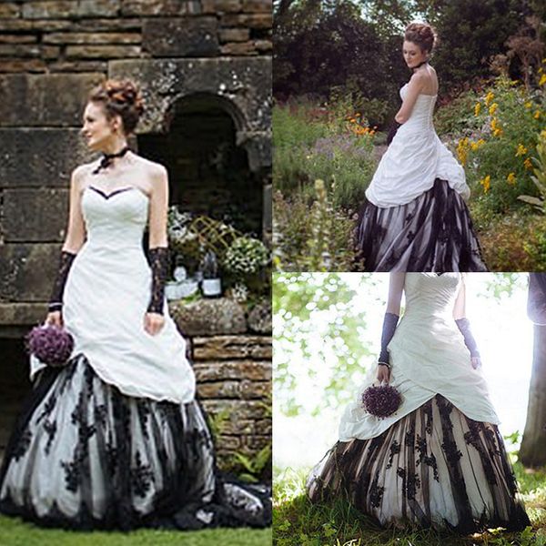 Steampunk preto e branco uma linha vestido de casamento ruched gótico longo vestidos de noiva rendas apliques querida pescoço sem mangas rendas plus size vestidos de noiva vintage 2024