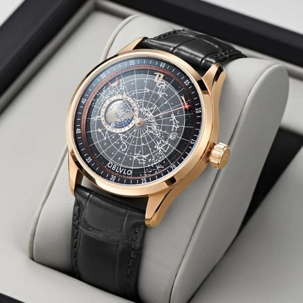 Bilek saatleri 41mm Erkekler Otomatik Japon Mekanik Hareket İzle Safir Tarih Su Geçirmez Aydınlık Yıldızlı Gökyüzü Dial Luxury Bilek Saatleri