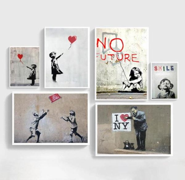 Dipinti Astratti Ragazza Wall Art Canvas Painting Bansky Poster e stampe Immagini in bianco nero per soggiorno Decor7479148