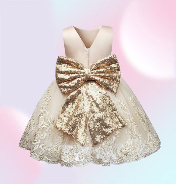 Goldene Pailletten Baby Taufkleider Tüll Prinzessin Kleid Event Party Wear 1 Jahr Baby Mädchen Geburtstag Kleider Säuglingstaufe Kleid L2022296