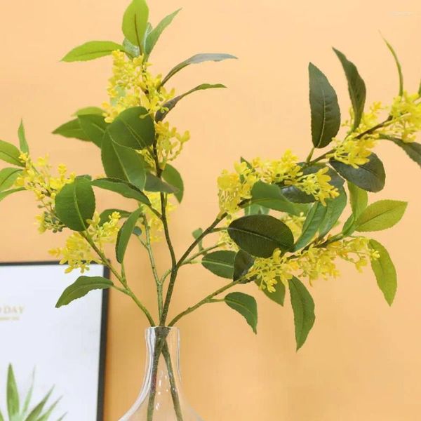 Dekorative Blumen, künstlicher Zweig, Heimdekoration, realistische Osmanthus-Duftstoffe mit kleinen gelbgrünen Blättern für