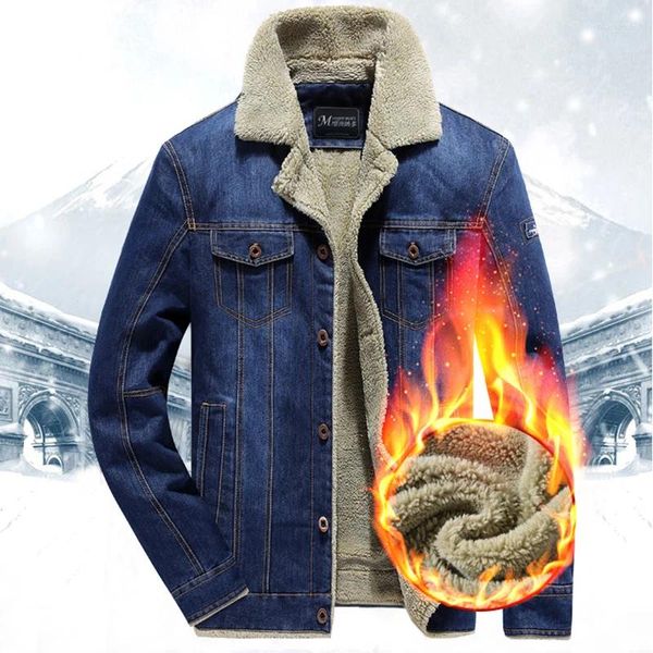 Giacche da uomo Inverno Primavera Giacca di jeans Risvolto Capelli di agnello Denim ispessito Pile casual Caldo Capispalla maschile imbottito in cotone